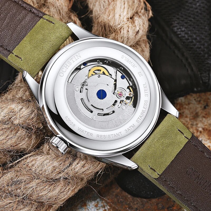 Ochstin GA62028 62028 2024 Luxury Brand Automatic Watch Men Waterproof Date Sport Men Leather Mechanical Skeleton Wrist Watch