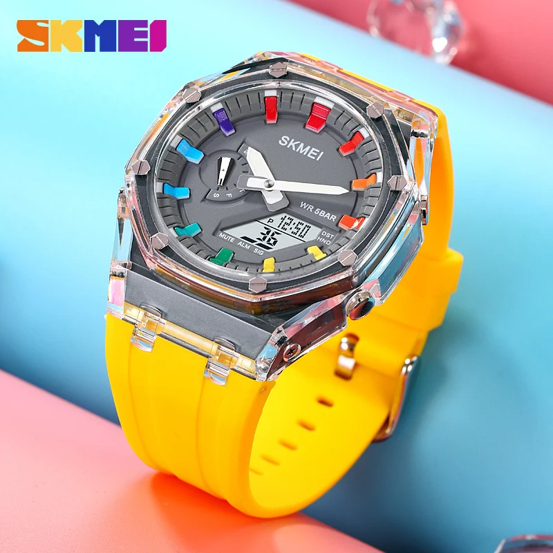 SKMEI 2100 Waterproof Men Watch Countdown Stopwatch Led Light Electronic Movement Wristwatch Clock 2 Time Digital Watches 2100