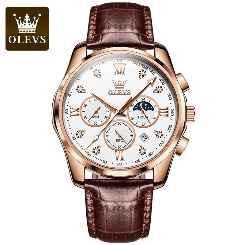 OLEVS 2888 Men's Watches Original  Quartz Watch Waterproof Sport Multifunction Wristwatch Moon Phase Fashion Watches for Men