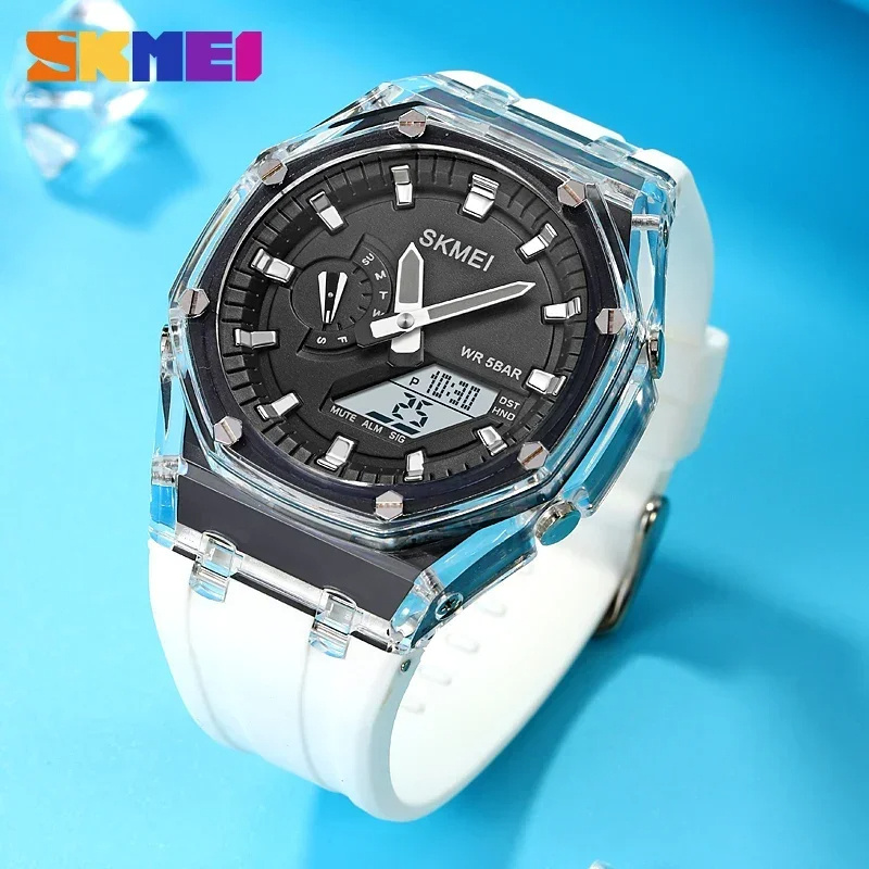 SKMEI 2100 Waterproof Men Watch Countdown Stopwatch Led Light Electronic Movement Wristwatch Clock 2 Time Digital Watches 2100