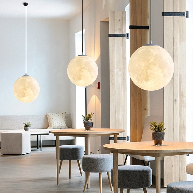 Home Decorate Moon Pendant Lamp 3D Printing Ceiling moon Light loft globe artistic Chandelier Pendant light