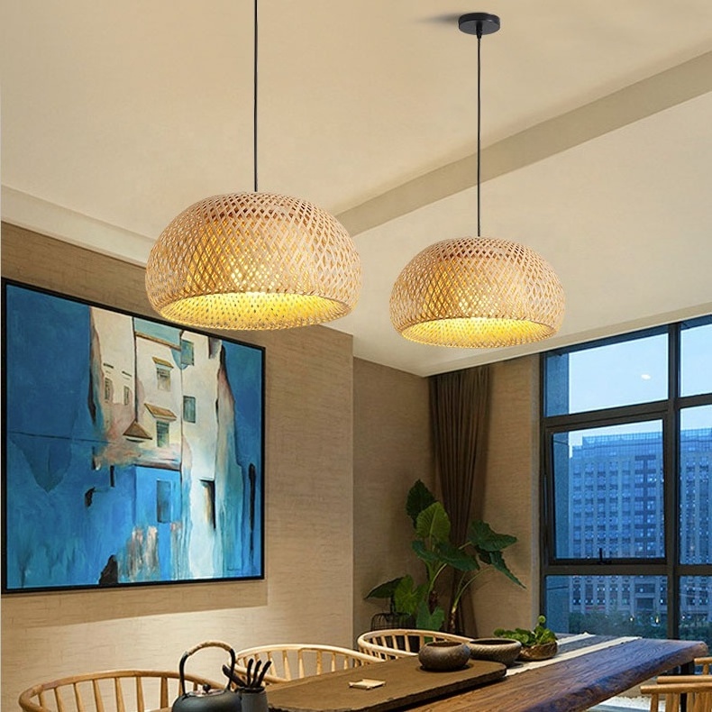 Modern Bamboo Pendant Light Wood Suspension Lantern Ceiling Light For Parlor Restaurant Bar Cafe Home Decor Lighting