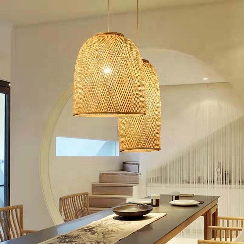 Modern Bamboo Pendant Light Wood Suspension Lantern Ceiling Light For Parlor Restaurant Bar Cafe Home Decor Lighting