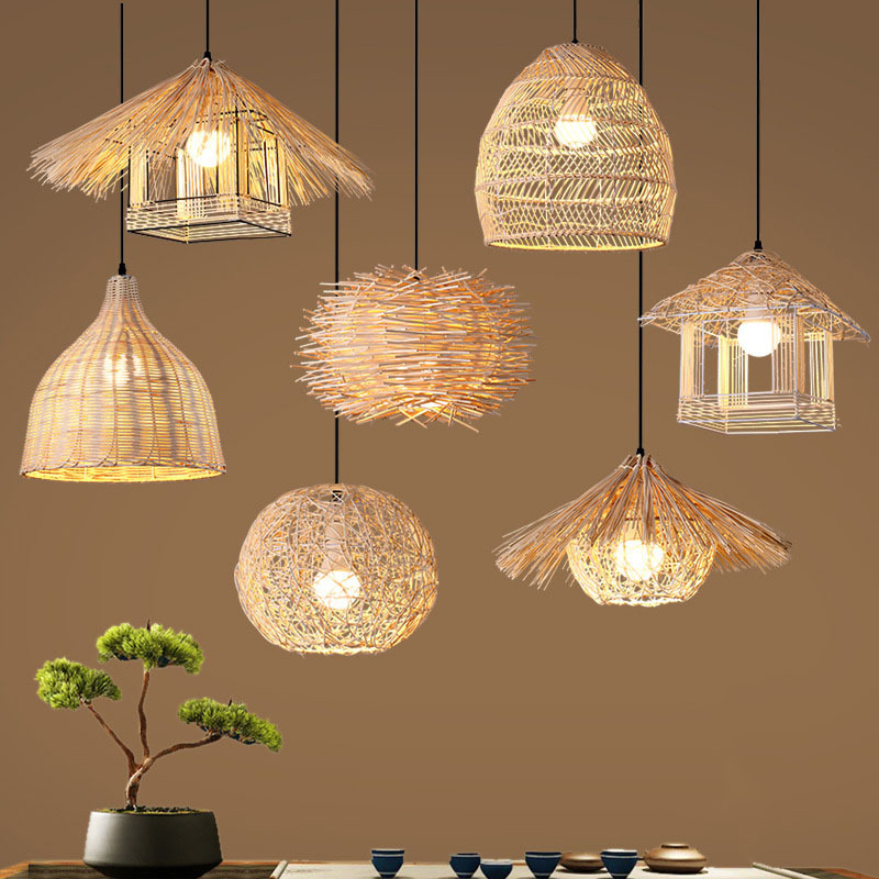 Nordic designer kitchen dining room home decor lighting pendant hanging ceiling light modern rattan led pendant light