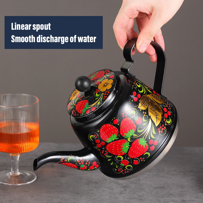 Flower colored kettle 201 stainless steel Circular boiling kettle teapot 1.2L High quality flat bottom Black Strawberry Pot