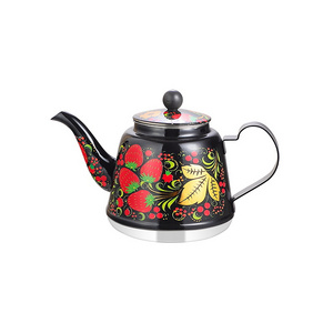 Flower colored kettle 201 stainless steel Circular boiling kettle teapot 1.2L High quality flat bottom Black Strawberry Pot