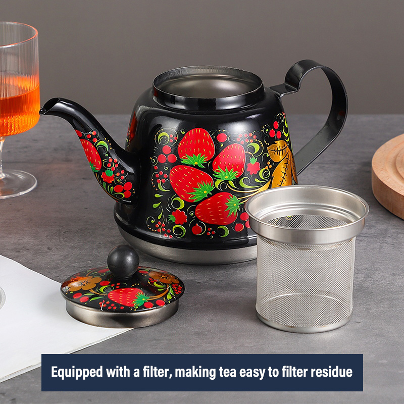 Flower colored kettle 201 stainless steel Circular boiling kettle teapot 1.2L High quality flat bottom Black Strawberry Pot