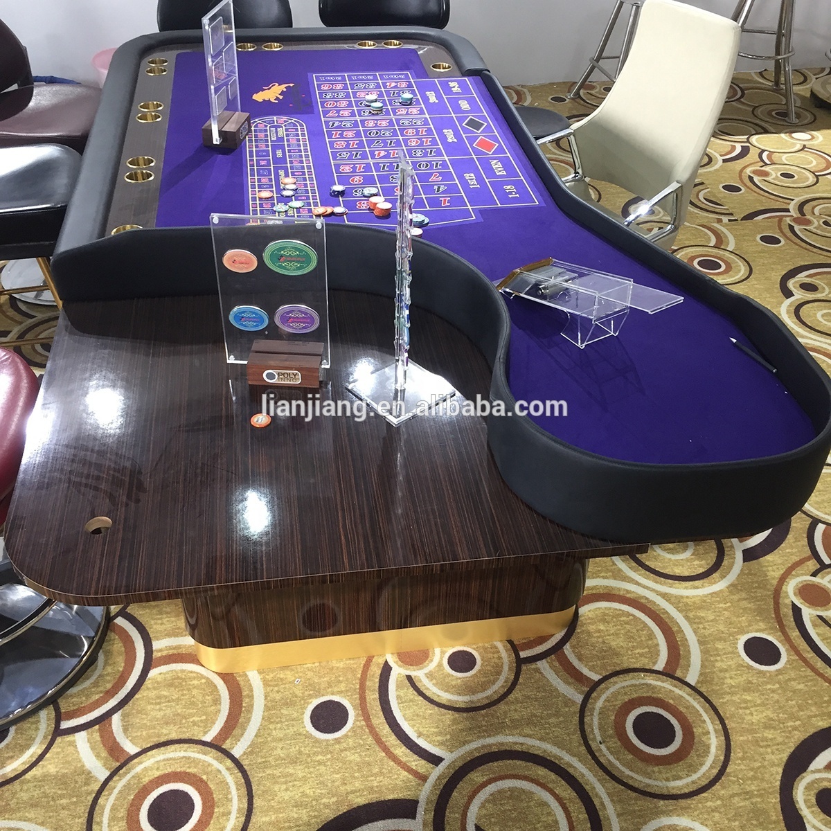 High class casino roulette poker table with cup holder