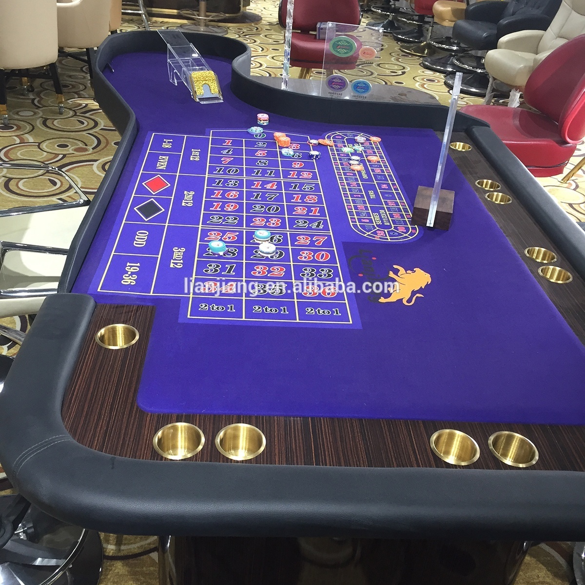 High class casino roulette poker table with cup holder