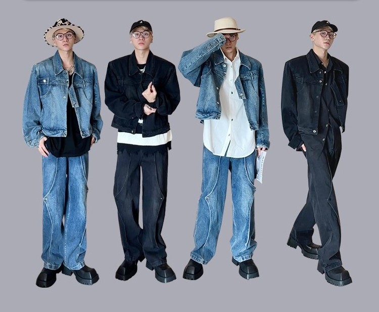 men's custom denim jeans jackets suit males stylish design jean clothes suit