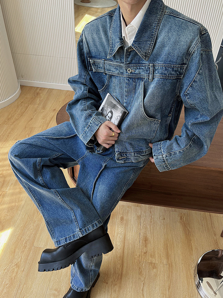 men's custom denim jeans jackets suit males stylish design jean clothes suit