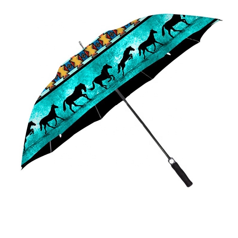 Wholesale Custom Boho Aztec Sunflower Horse Cow Print Luxury Automatic Folding Umbrella