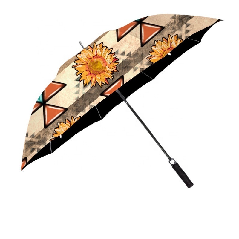 Wholesale Custom Boho Aztec Sunflower Horse Cow Print Luxury Automatic Folding Umbrella