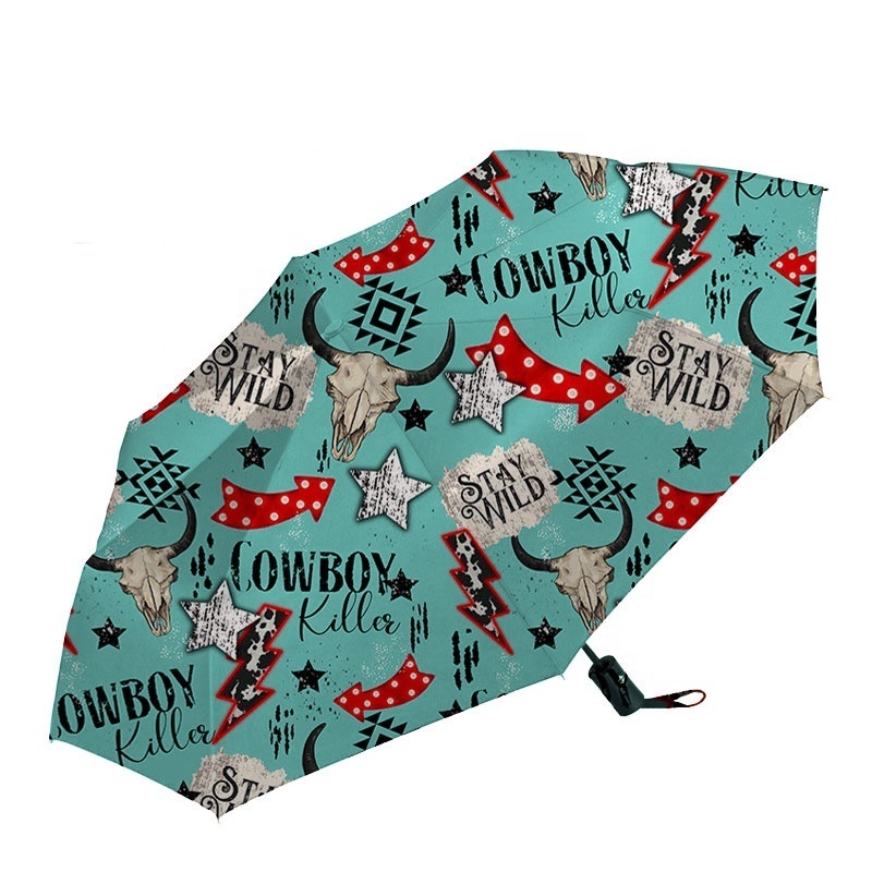 Sublimation Western Style Custom Design Cowboy Cactus Turquoise Folding Umbrella