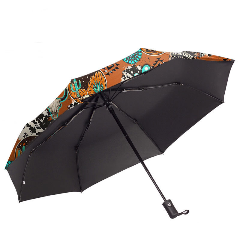 Sublimation Western Style Custom Design Cowboy Cactus Turquoise Folding Umbrella