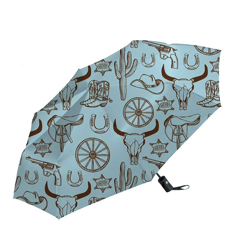 Sublimation Western Style Custom Design Cowboy Cactus Turquoise Folding Umbrella