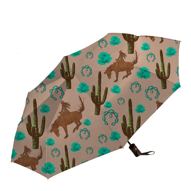 Sublimation Western Style Custom Design Cowboy Cactus Turquoise Folding Umbrella