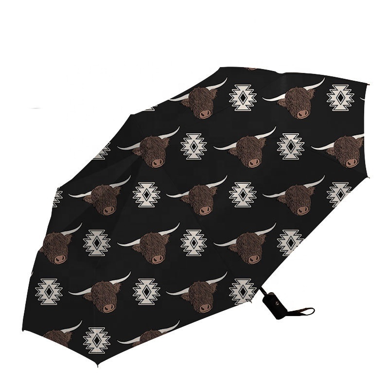 Custom Cow Head Print Wholesale Highland Daily Use Folding Umbrella