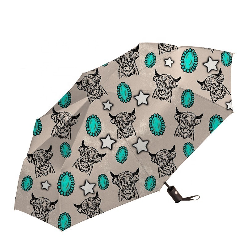 Custom Cow Head Print Wholesale Highland Daily Use Folding Umbrella