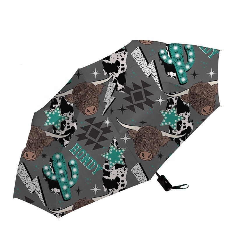 Custom Cow Head Print Wholesale Highland Daily Use Folding Umbrella