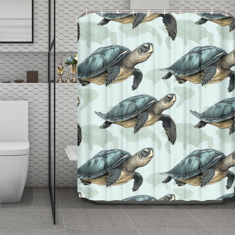 Sea Turtle Sea Grass Teal Pink Print Mildew Proof Waterproof Bathroom Shower Curtain