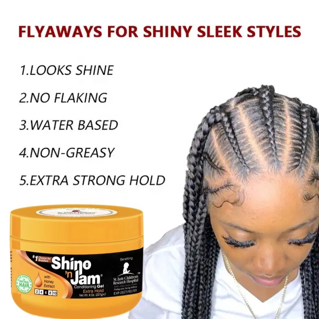 Private Label Shine and Jam Conditioning Gel Extra Hold Edge Control for Braiders Styling Gel Great for Braiding Smooth 8oz