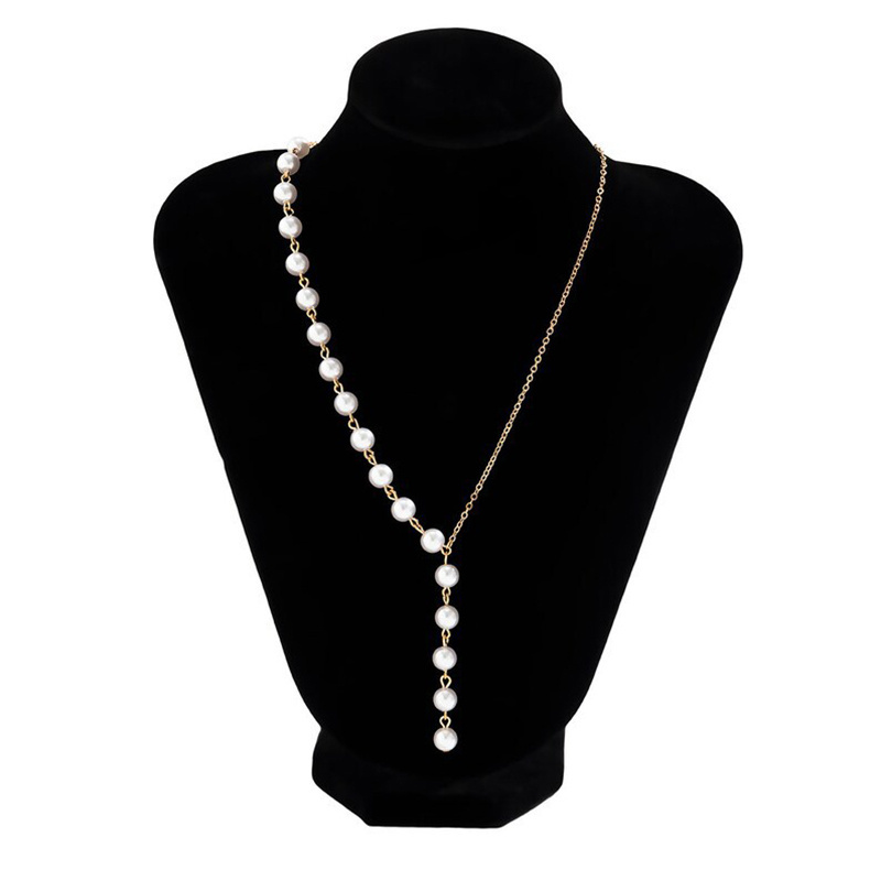 High Quality European and American Tassel Asymmetric Pearl Necklace Women's Plated Chain for Engagement Anniversary Gift