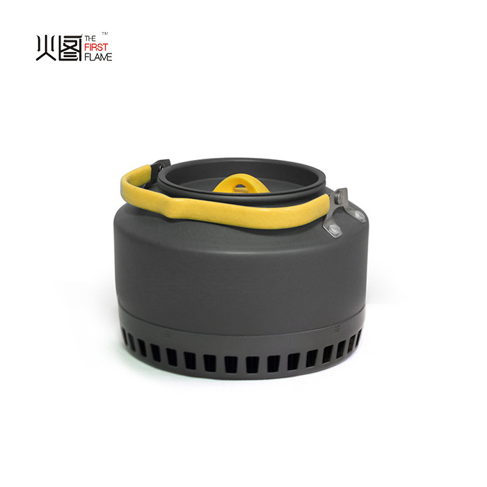 800ml/1400ml  hard anodized aluminum kettle for outdoor camping/aluminum kettle with heat transmitter and windshield