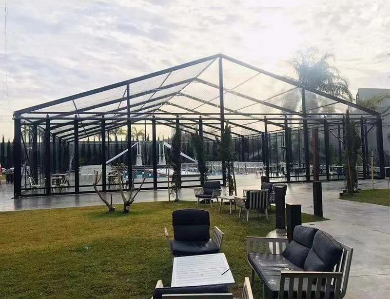 Luxury party wedding clear PVC black frame large tent Curved herringbone color optional aluminum steel frame event marquee tent