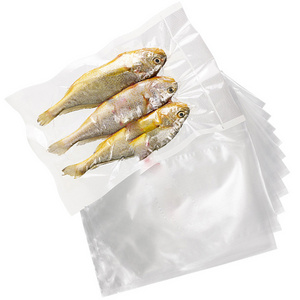 Food grade custom size three sides heat sealed airtight vacuum food packaging plastic bag clear for smoked fish smoked meat