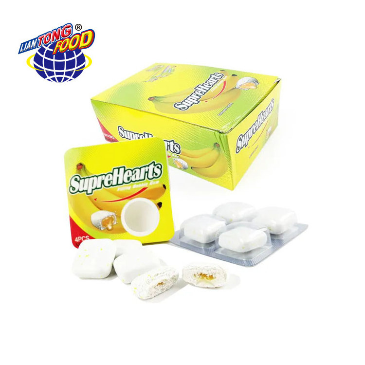 Wholesale Bubble Candy Fruit Banana Flavor Chewing Gum Filled With Jam