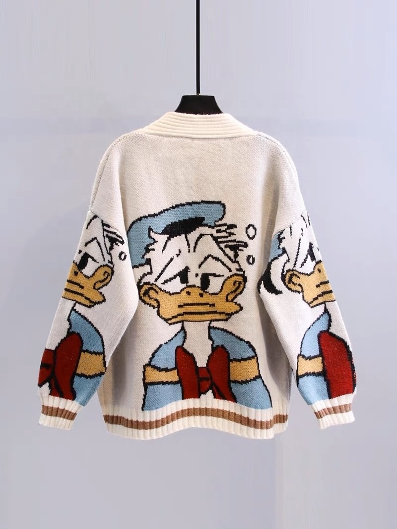 Custom Logo Clothing Manufacturers Animal Jacquard Knitwear Sweater Cartoon Cardigan Women's Sweater