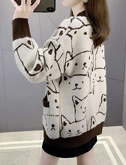 Professional Manufacturer Animal Jacquard Knitwear Cardigan Sweater Women