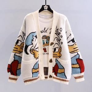 Custom Logo Clothing Manufacturers Animal Jacquard Knitwear Sweater Cartoon Cardigan Women's Sweater