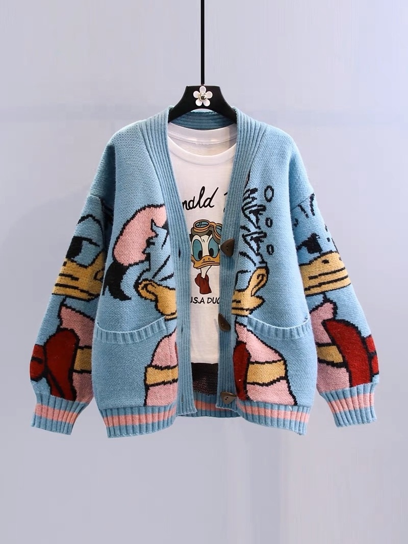 Custom Logo Clothing Manufacturers Animal Jacquard Knitwear Sweater Cartoon Cardigan Women's Sweater