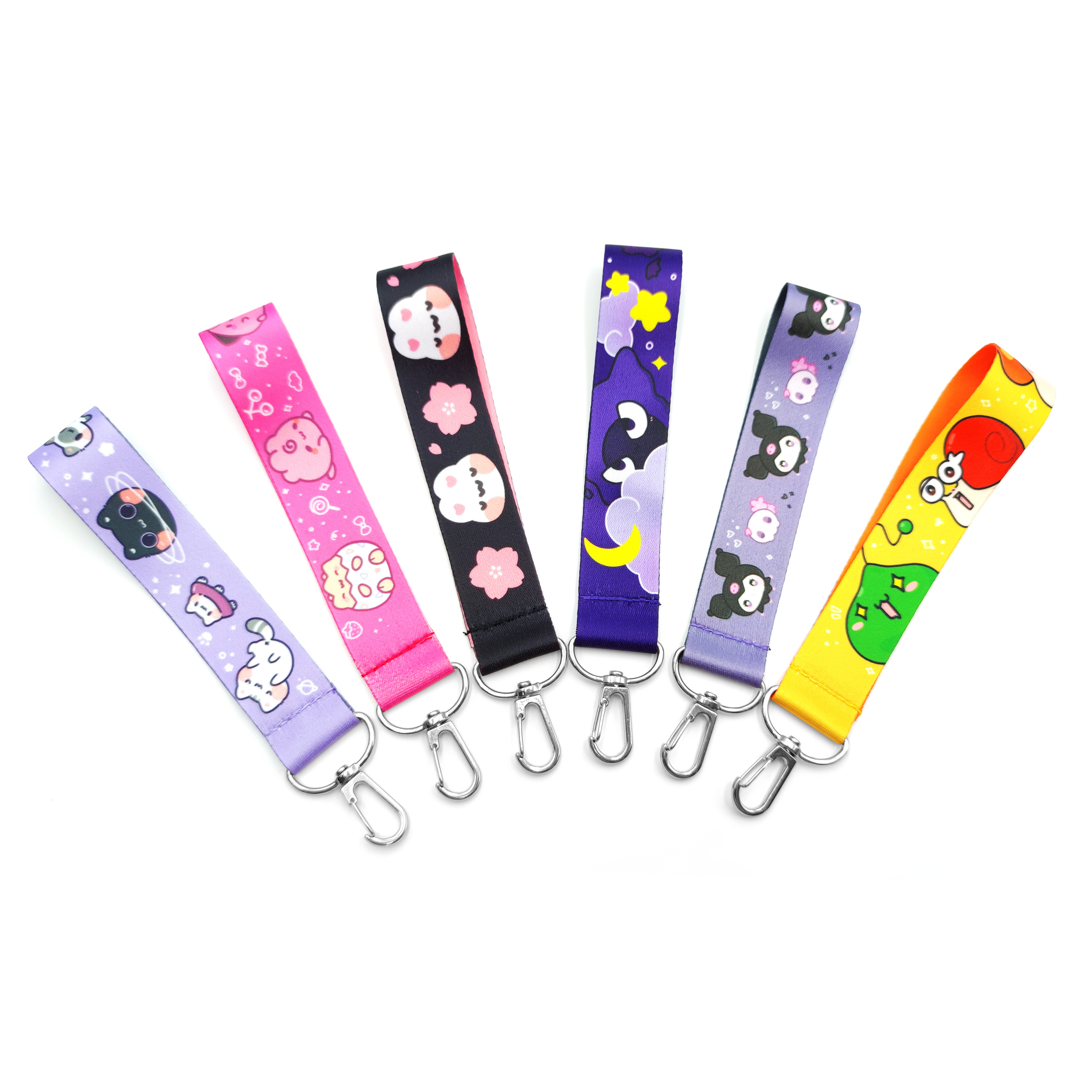 Wholesale bulk designer polyester cute cartoon short wrist strap sublimation wristlet anime lanyard keychain with logo custom