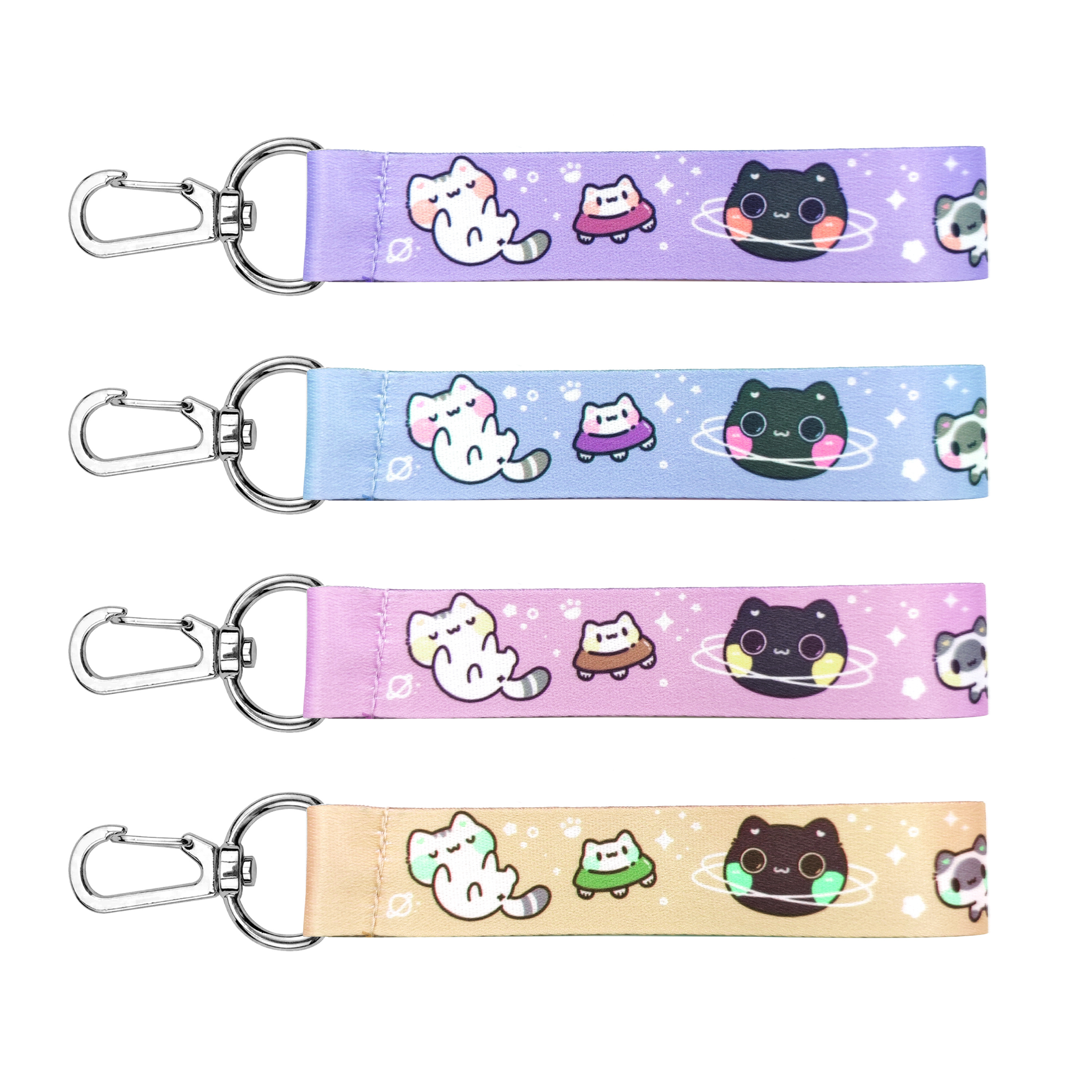 Wholesale bulk designer polyester cute cartoon short wrist strap sublimation wristlet anime lanyard keychain with logo custom