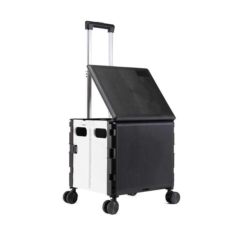 oem odm 4 wheels japanese quick fold up vegetable shopping pullcart rolling crate magnetic plastic folding shopping cart trolley