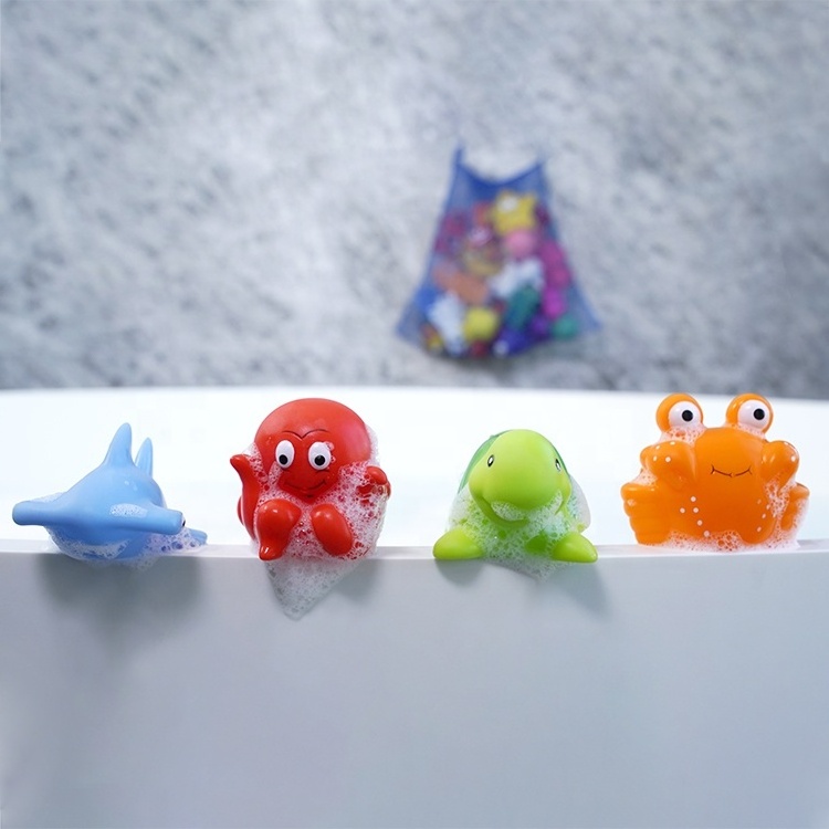 Bulk Cartoon Child Rubber Bath Toy Animal Toddler Baby Bathtub Squirter CPC Mold Free Bathroom Shower Sea Animal Bath Toy