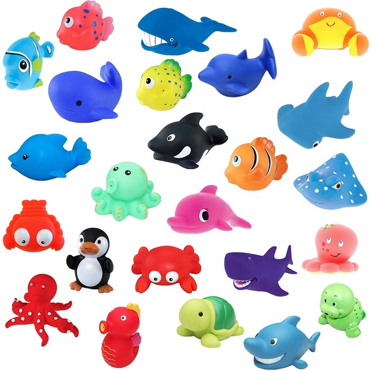 Bulk Cartoon Child Rubber Bath Toy Animal Toddler Baby Bathtub Squirter CPC Mold Free Bathroom Shower Sea Animal Bath Toy