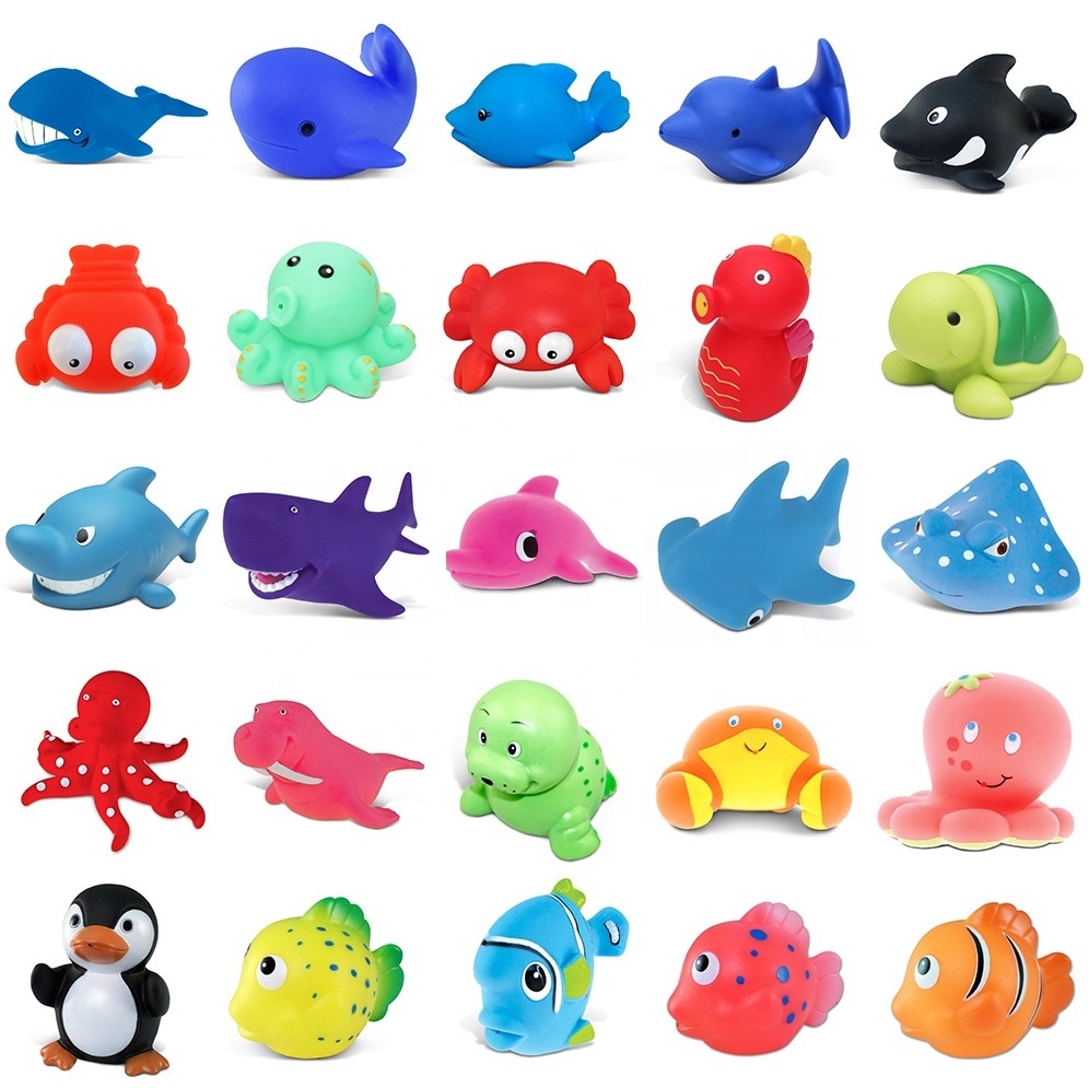 Cute Rubber Assorted Sea Animals Bath Toy 100PCS Set Floating PVC Frog Penguin Water Baby Bath Toy 5 Pieces with Bag