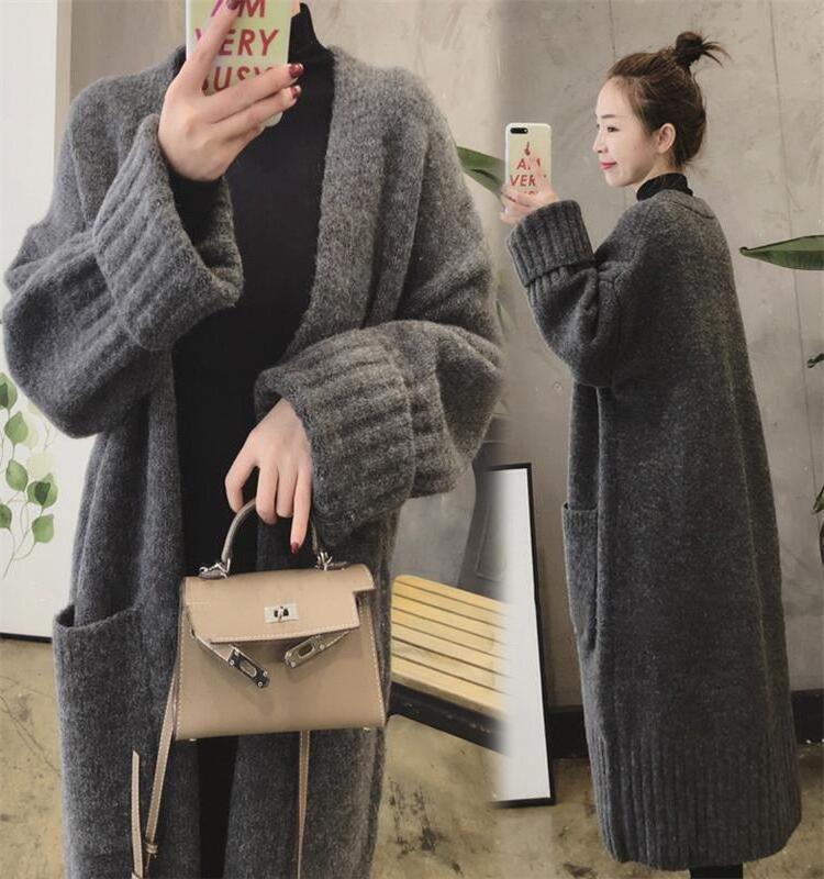 Long Length Plus Size Coat Thick Sweater Open Front Cardigan Knitwear with Pockets 2022 Wholesale New Loose Causal Autumn Winter