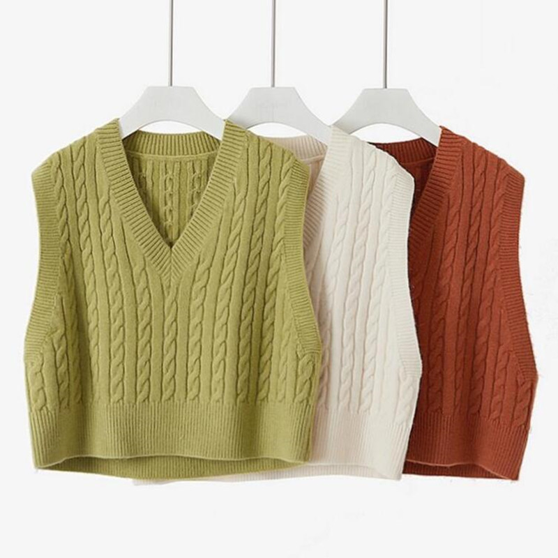 Vest Women Autumn Winter Short Loose Knitted Sweater Vest Ladies Pullover Jumper Tops School Girls Waistcoat Female Outerwear