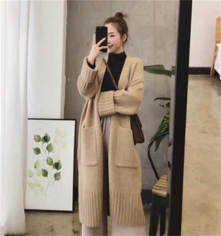 Long Length Plus Size Coat Thick Sweater Open Front Cardigan Knitwear with Pockets 2022 Wholesale New Loose Causal Autumn Winter