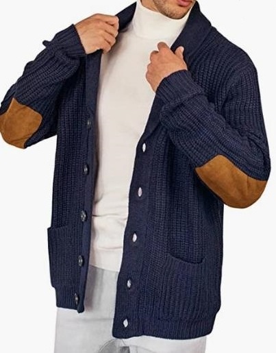 Button Down Embroidery Fashion Knit Oversized  Winter Mens Shawl Collar Knitted Sweater Cardigan With Pocke