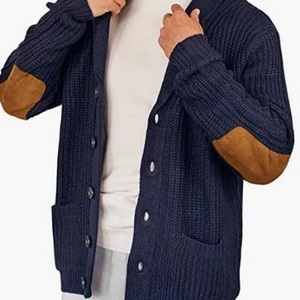 Button Down Embroidery Fashion Knit Oversized  Winter Mens Shawl Collar Knitted Sweater Cardigan With Pocke