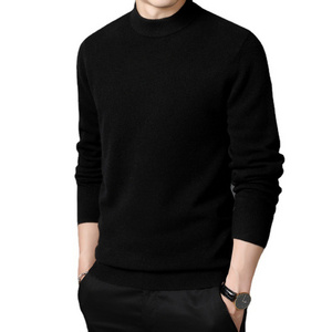 Design Customized 100% Cashmere Half High Neck Plain Winter Thick Knitwear Sweater Mens Pullover Sweater