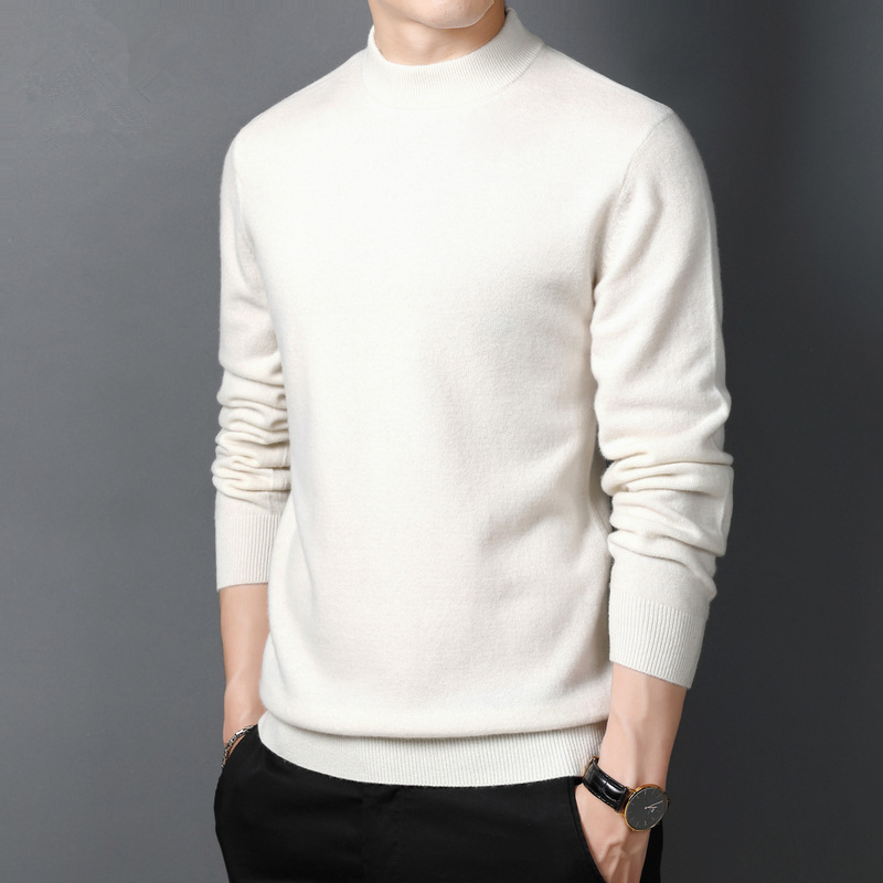 Design Customized 100% Cashmere Half High Neck Plain Winter Thick Knitwear Sweater Mens Pullover Sweater