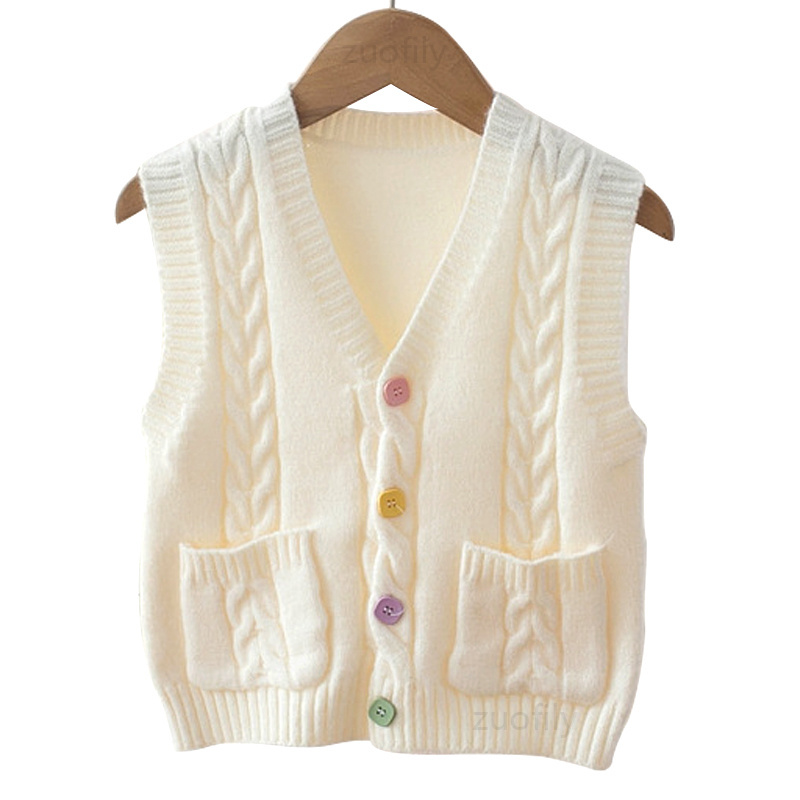 Spring Girls Knit Cardigan Vest Fashion Children Girls Pink Knitted Vest Jacket Kids Baby V-neck Sweater Autumn Solid Vest