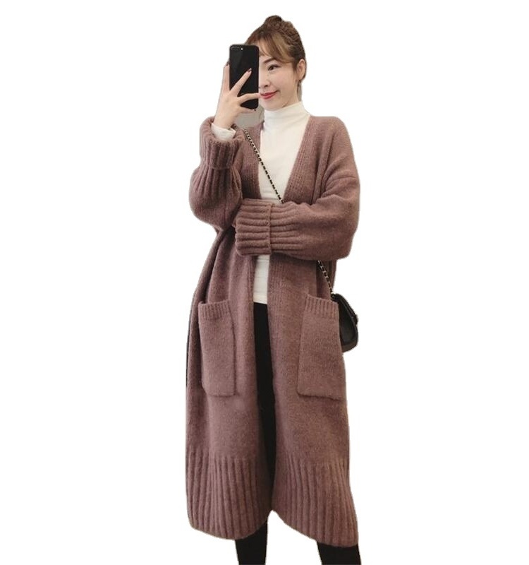 Long Length Plus Size Coat Thick Sweater Open Front Cardigan Knitwear with Pockets 2022 Wholesale New Loose Causal Autumn Winter